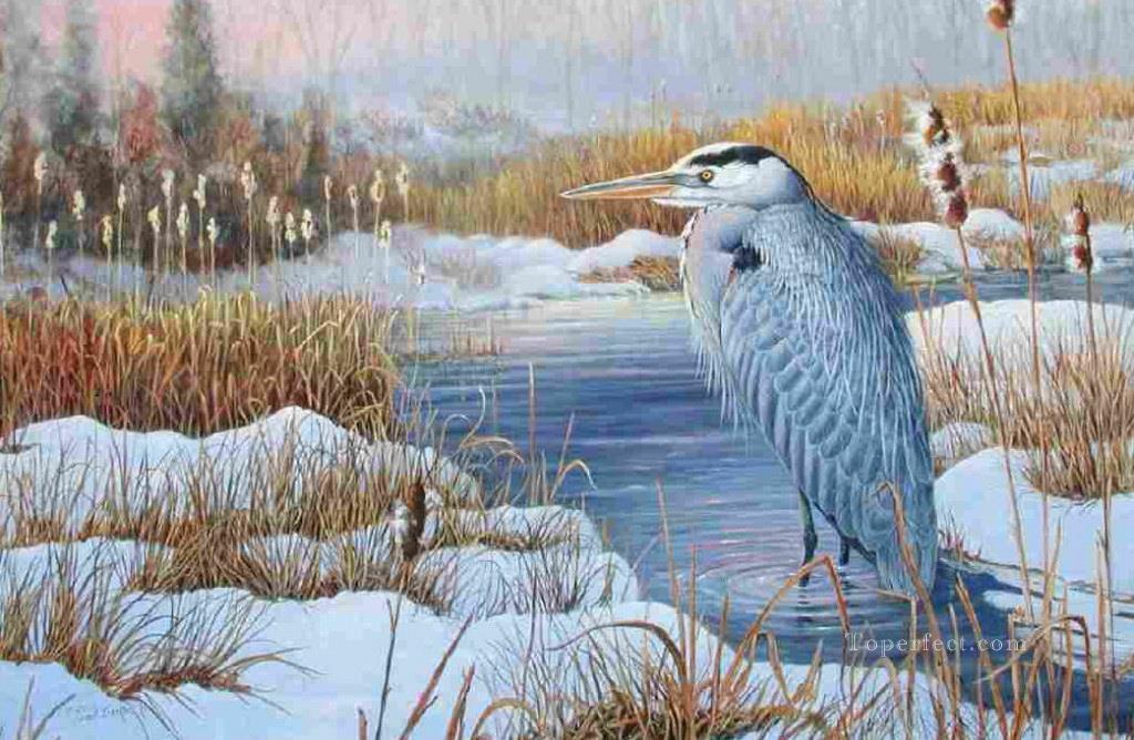 bird in water winter snow Oil Paintings